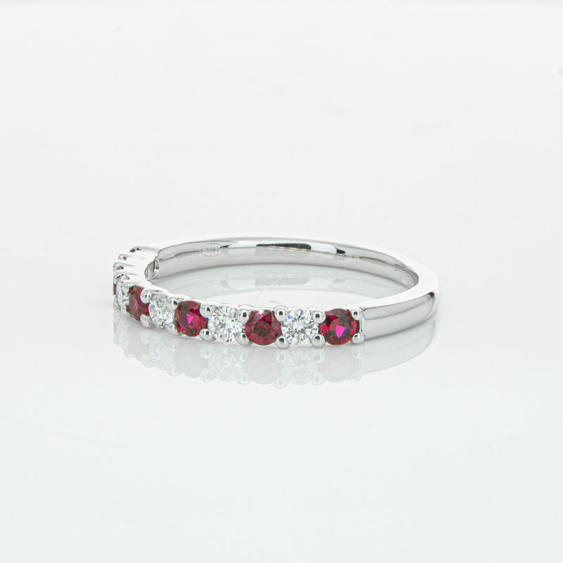 18ct White Gold Ruby & Diamond Panorama Band-Ring-Walker & Hall