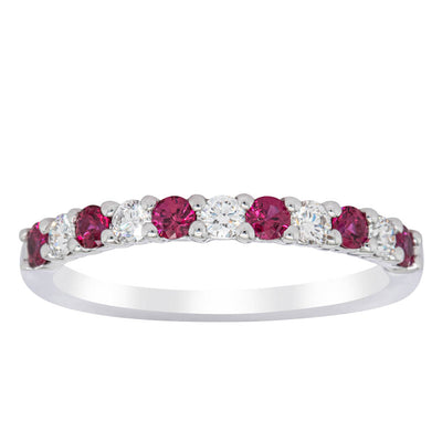 18ct White Gold Ruby & Diamond Panorama Band-Ring-Walker & Hall