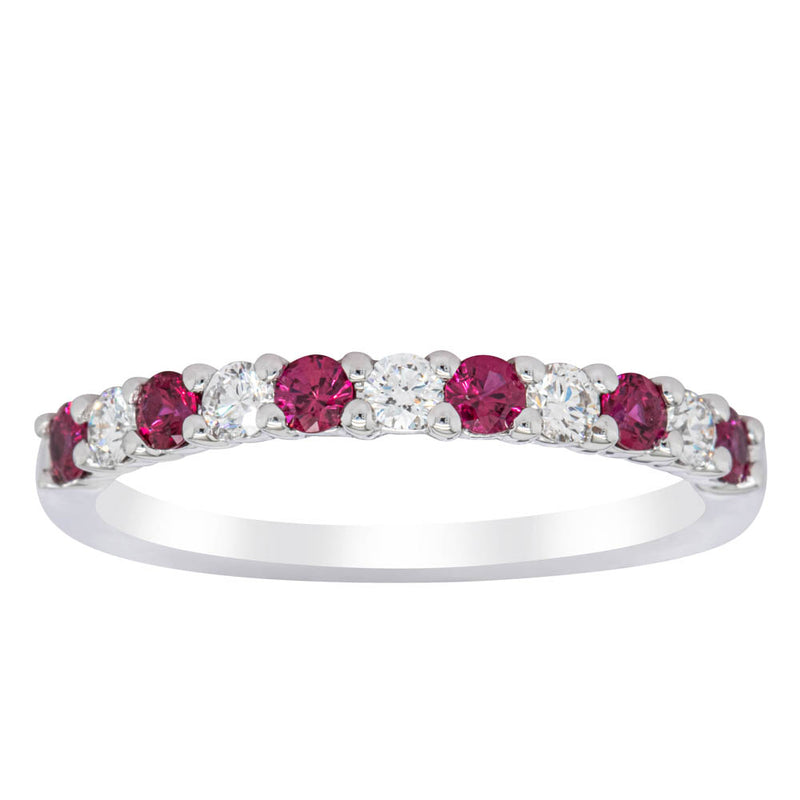 18ct White Gold Ruby & Diamond Panorama Band-Ring-Walker & Hall