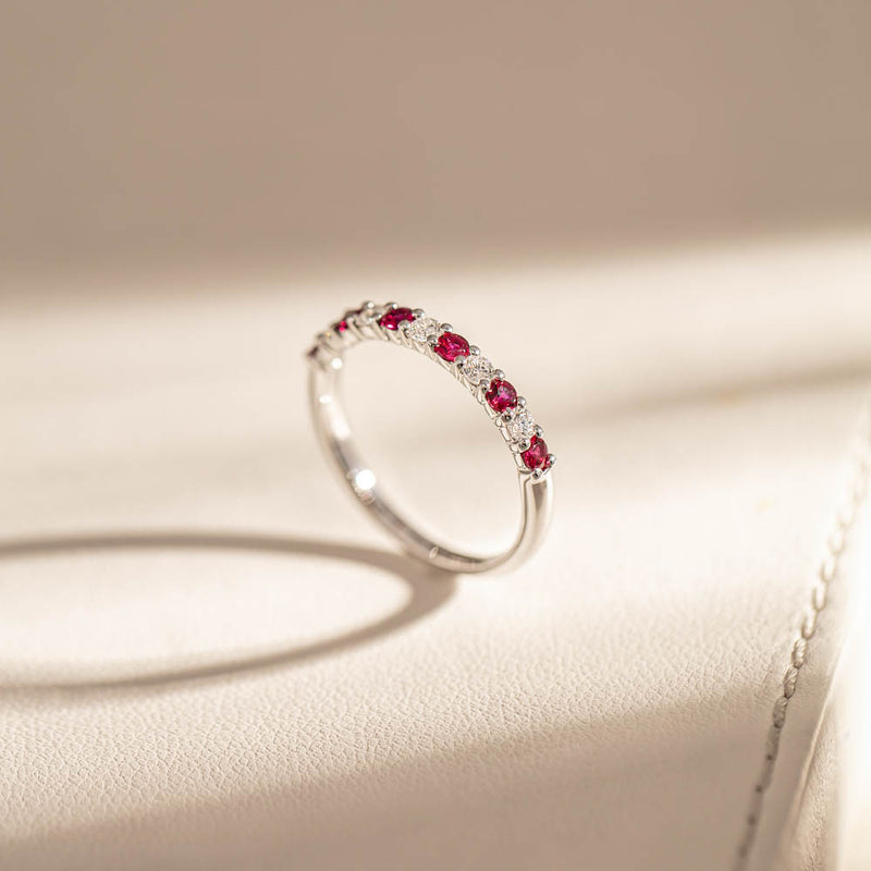 18ct White Gold Ruby & Diamond Panorama Band-Ring-Walker & Hall