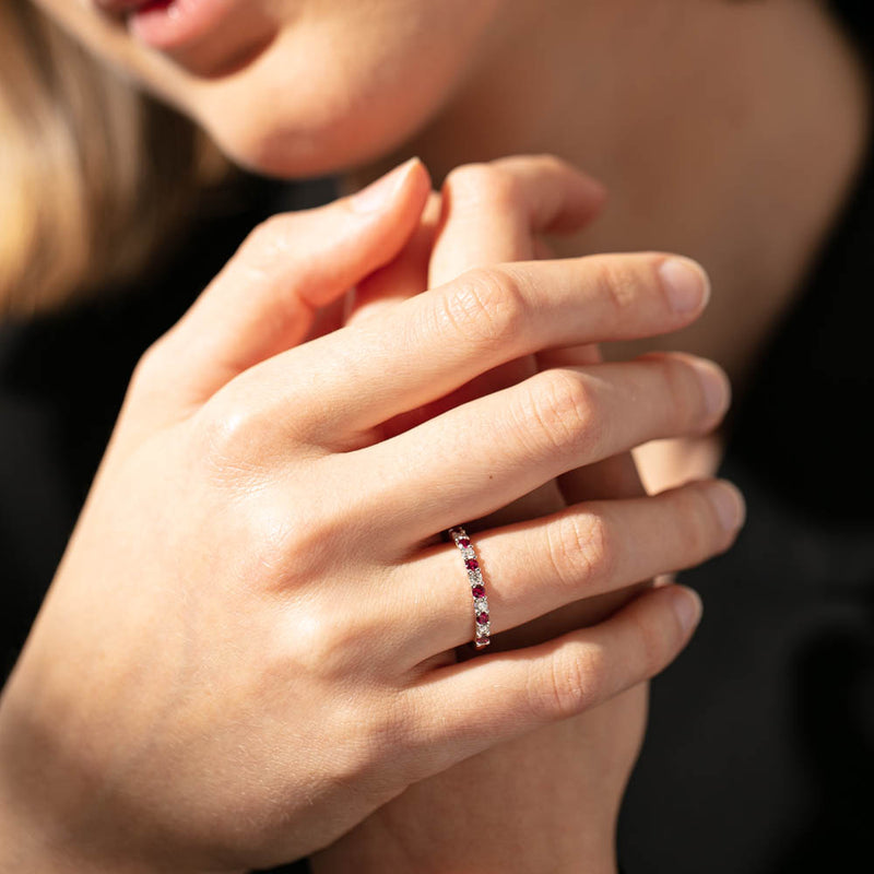 18ct White Gold Ruby & Diamond Panorama Band-Ring-Walker & Hall