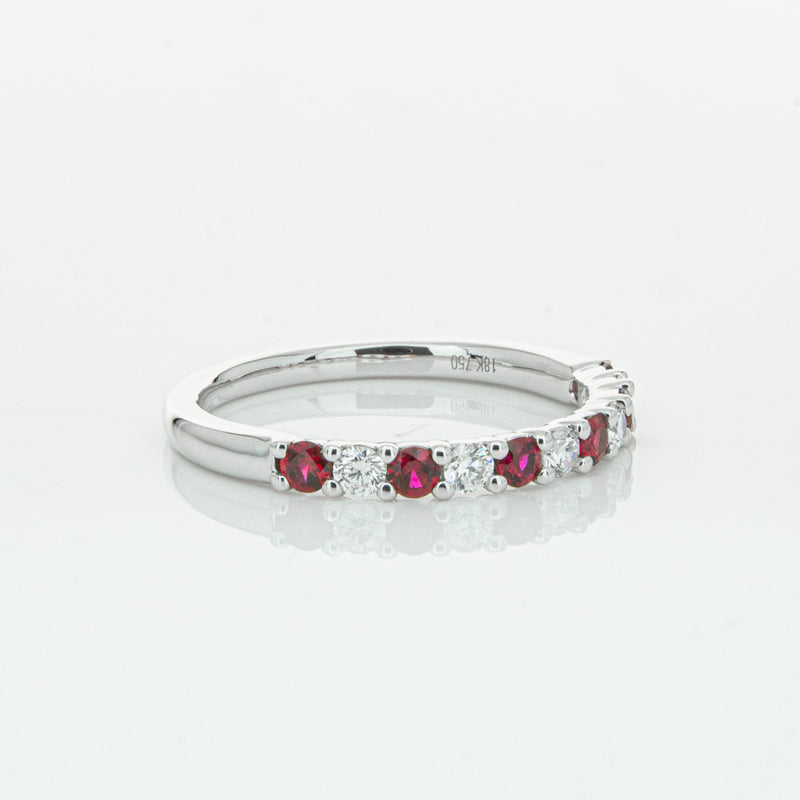18ct White Gold Ruby & Diamond Panorama Band-Ring-Walker & Hall