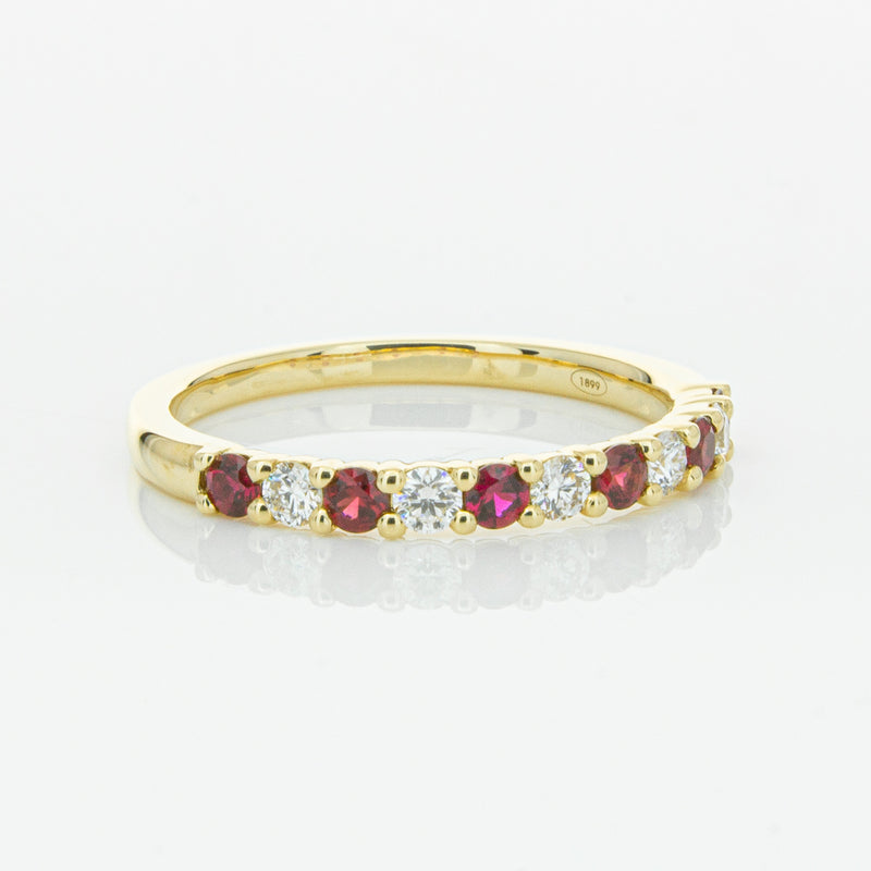 18ct Yellow Gold Ruby & Diamond Panorama Band-Ring-Walker & Hall