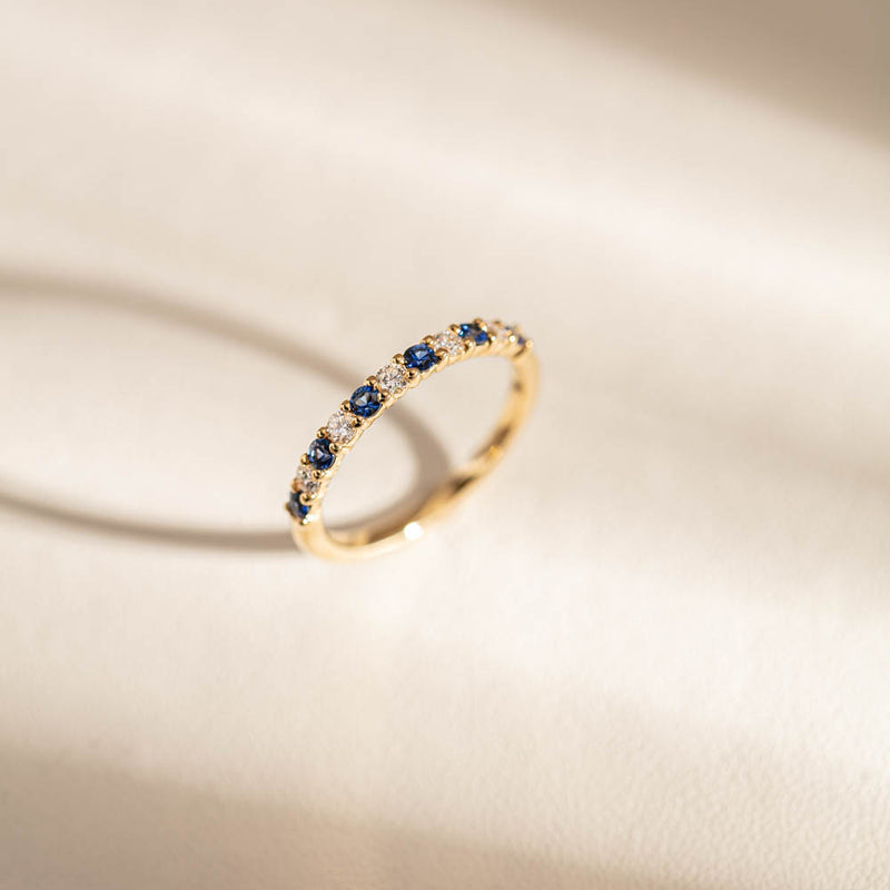 18ct Yellow Gold Sapphire & Diamond Panorama Band-Ring-Walker & Hall