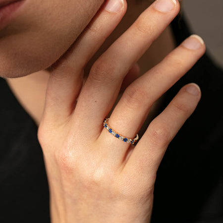 18ct Yellow Gold Sapphire & Diamond Panorama Band-Ring-Walker & Hall