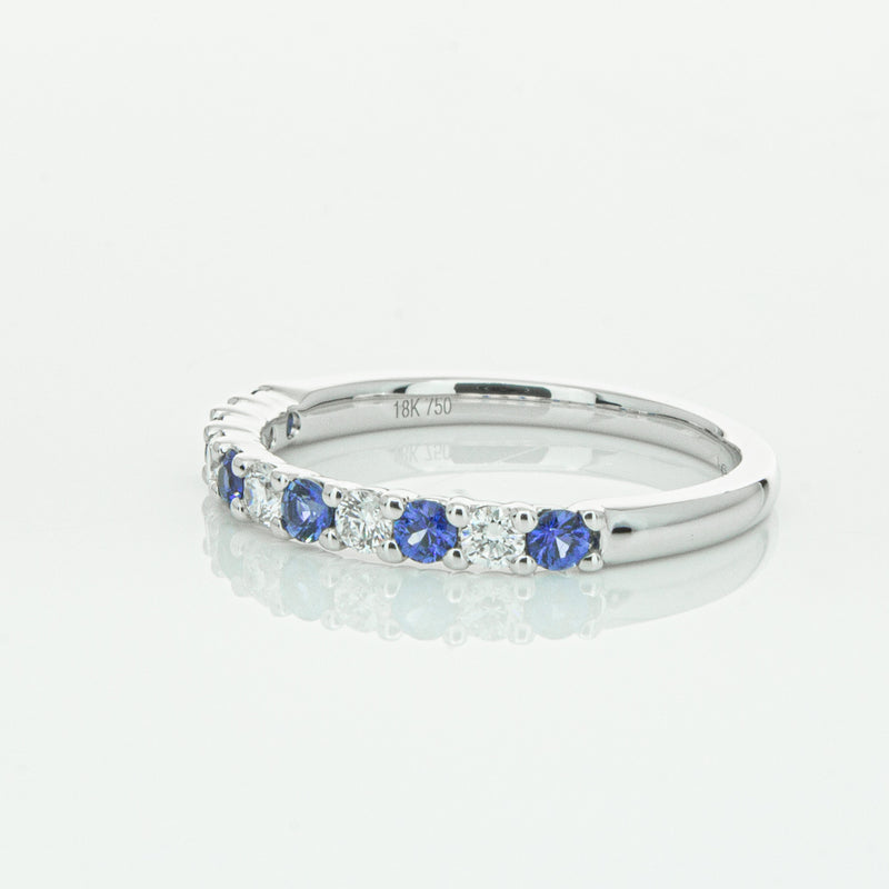 18ct White Gold Sapphire & Diamond Panorama Band-Ring-Walker & Hall