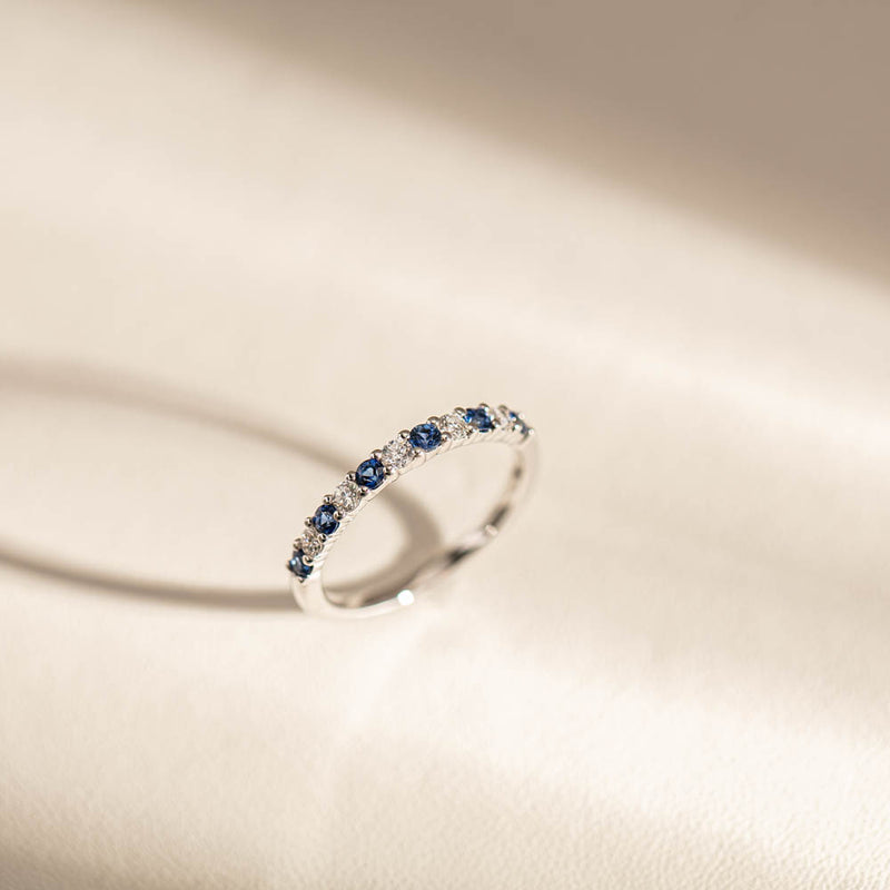 18ct White Gold Sapphire & Diamond Panorama Band-Ring-Walker & Hall