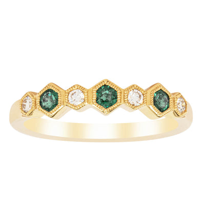 18ct Yellow Gold Emerald & Diamond Deco Band-Ring-Walker & Hall