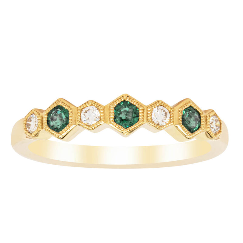 18ct Yellow Gold Emerald & Diamond Deco Band-Ring-Walker & Hall