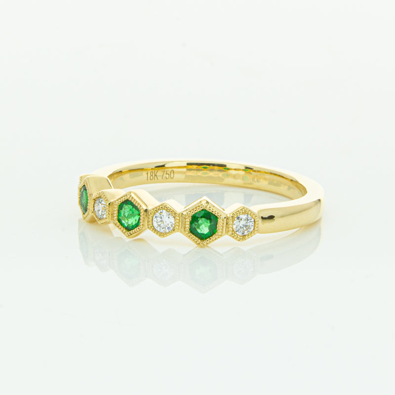 18ct Yellow Gold Emerald & Diamond Deco Band-Ring-Walker & Hall