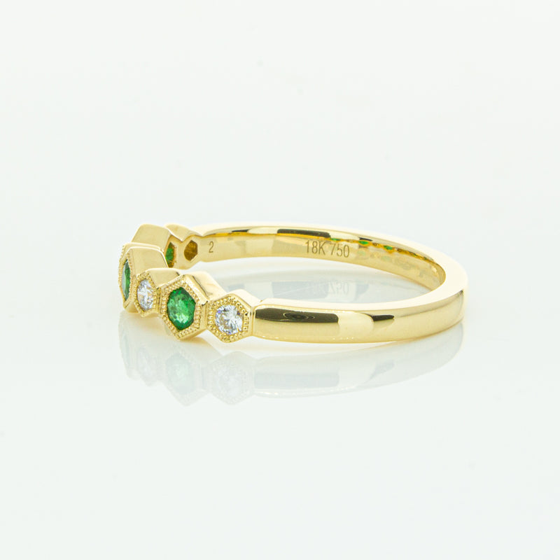 18ct Yellow Gold Emerald & Diamond Deco Band-Ring-Walker & Hall
