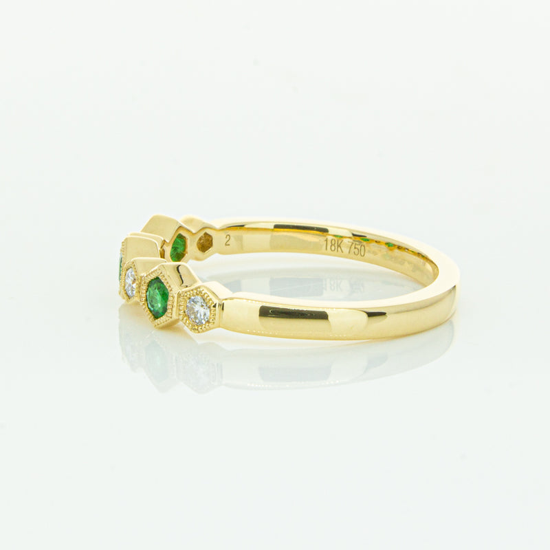 18ct Yellow Gold Emerald & Diamond Deco Band-Ring-Walker & Hall