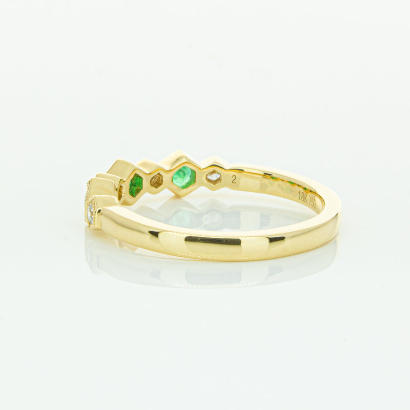 18ct Yellow Gold Emerald & Diamond Deco Band-Ring-Walker & Hall