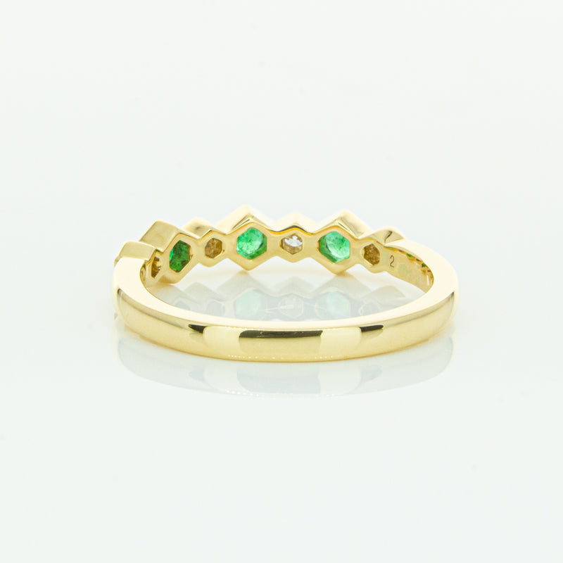 18ct Yellow Gold Emerald & Diamond Deco Band-Ring-Walker & Hall