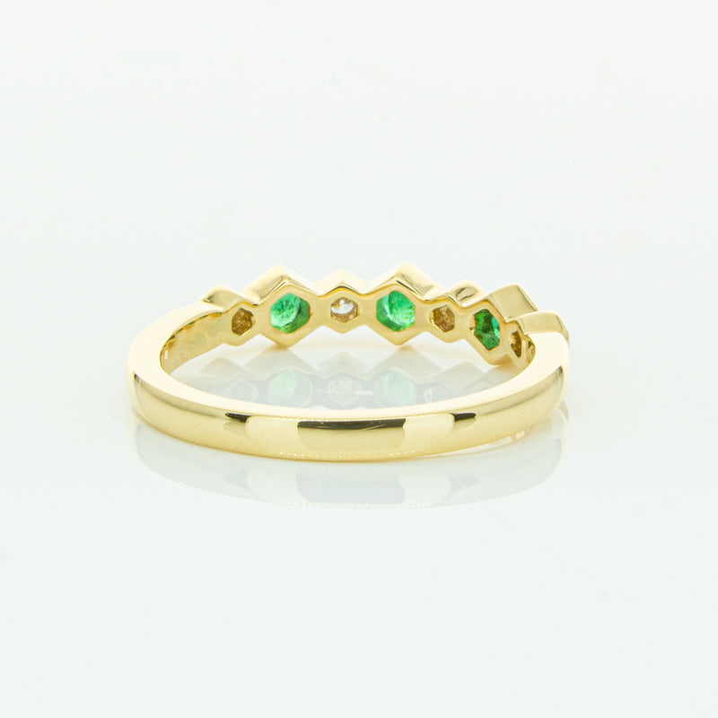 18ct Yellow Gold Emerald & Diamond Deco Band-Ring-Walker & Hall