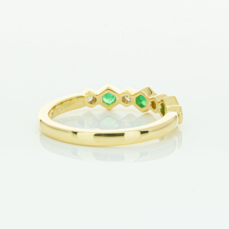 18ct Yellow Gold Emerald & Diamond Deco Band-Ring-Walker & Hall