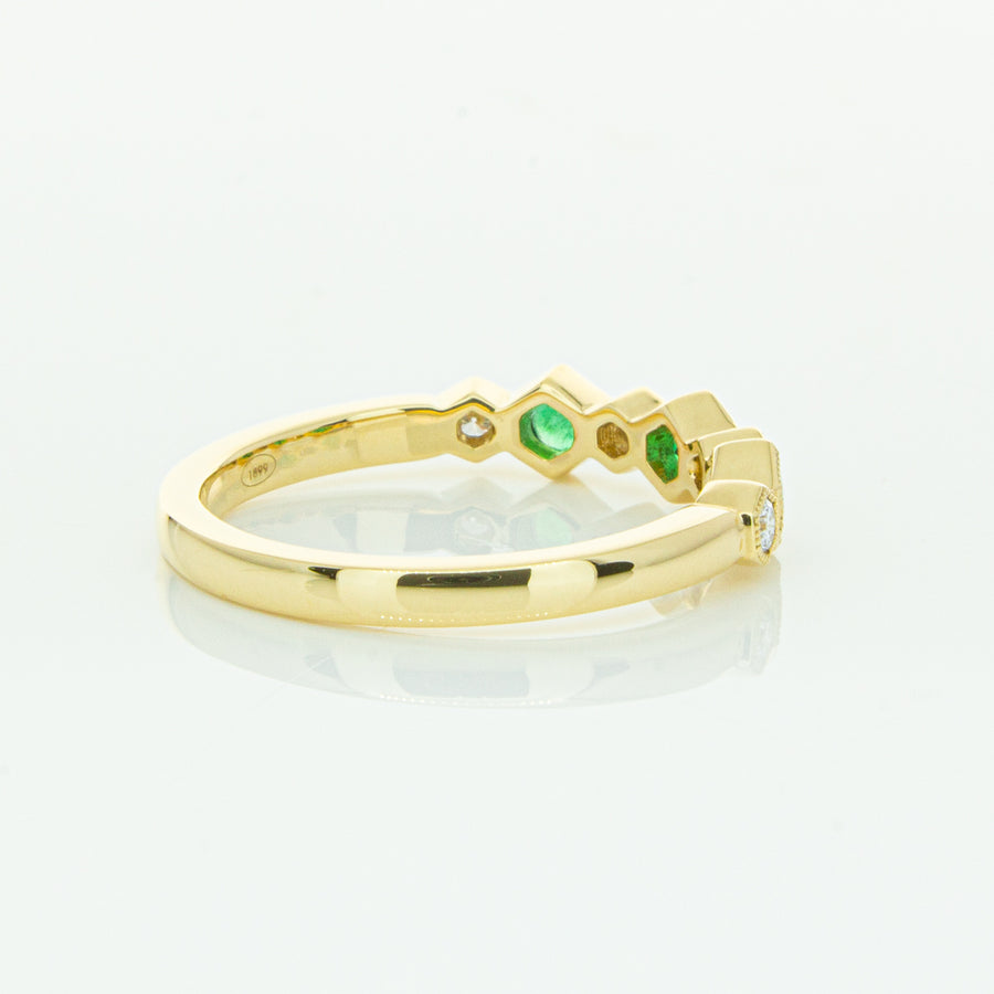 18ct Yellow Gold Emerald & Diamond Deco Band-Ring-Walker & Hall