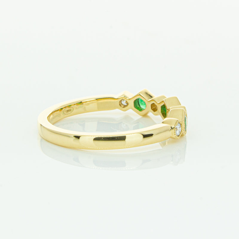 18ct Yellow Gold Emerald & Diamond Deco Band-Ring-Walker & Hall