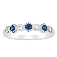 18ct White Gold Sapphire & Diamond Deco Band-Ring-Walker & Hall