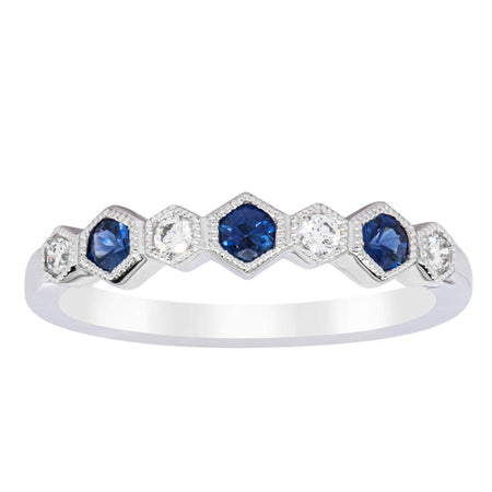 18ct White Gold Sapphire & Diamond Deco Band-Ring-Walker & Hall