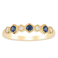 18ct Yellow Gold Sapphire & Diamond Deco Band-Ring-Walker & Hall