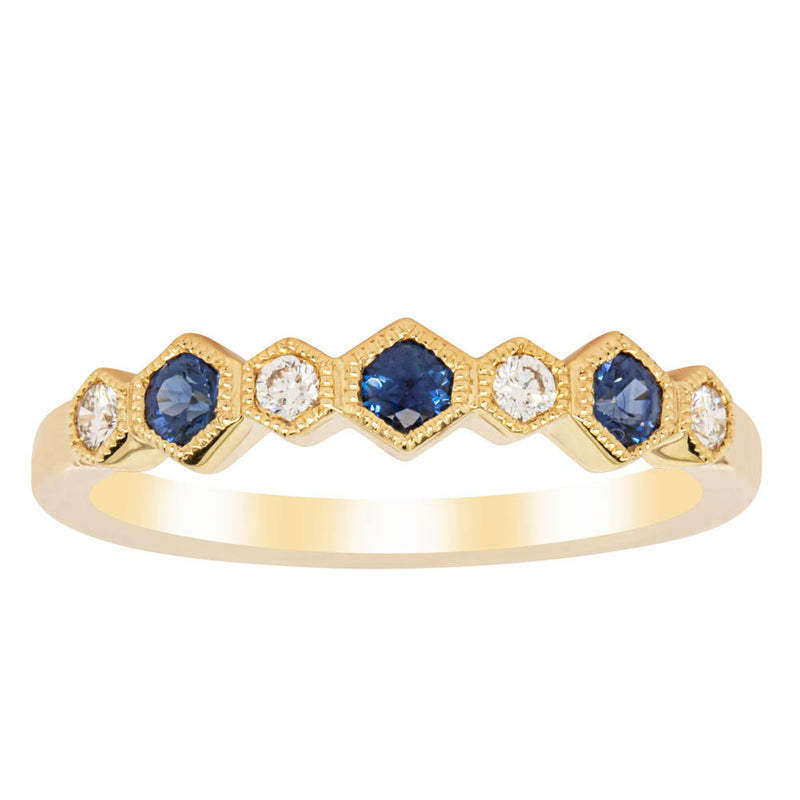 18ct Yellow Gold Sapphire & Diamond Deco Band-Ring-Walker & Hall