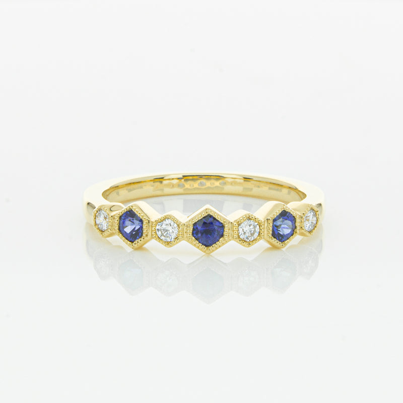 18ct Yellow Gold Sapphire & Diamond Deco Band-Ring-Walker & Hall