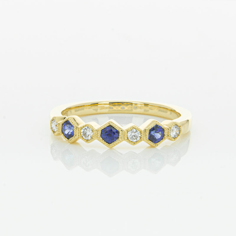 18ct Yellow Gold Sapphire & Diamond Deco Band-Ring-Walker & Hall