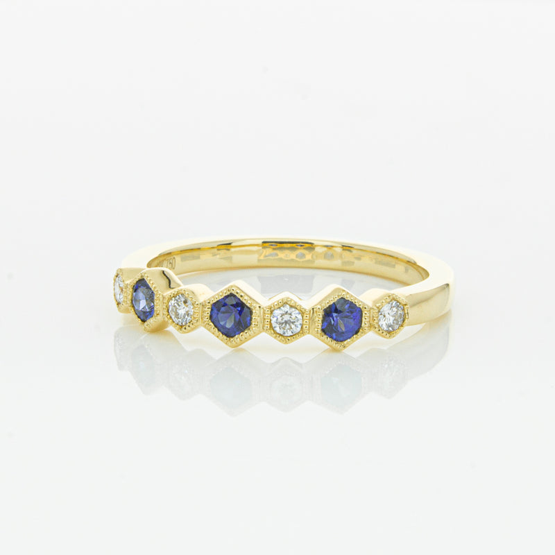 18ct Yellow Gold Sapphire & Diamond Deco Band-Ring-Walker & Hall