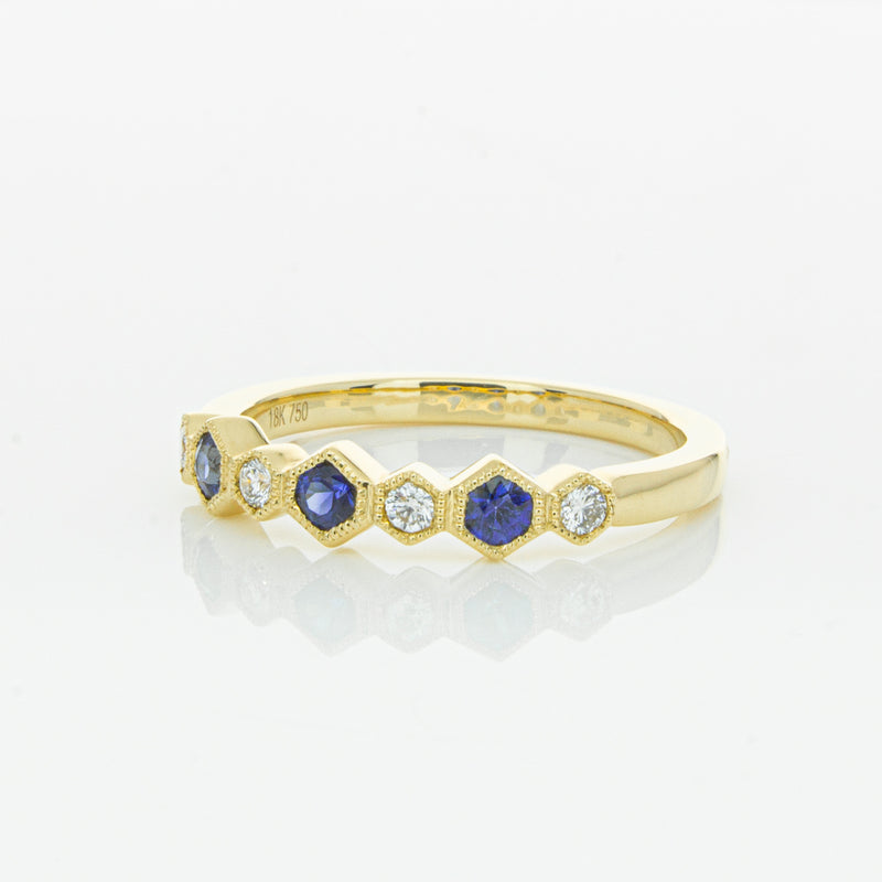 18ct Yellow Gold Sapphire & Diamond Deco Band-Ring-Walker & Hall