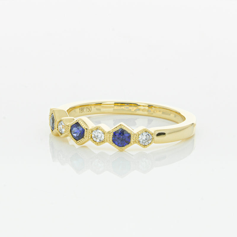 18ct Yellow Gold Sapphire & Diamond Deco Band-Ring-Walker & Hall