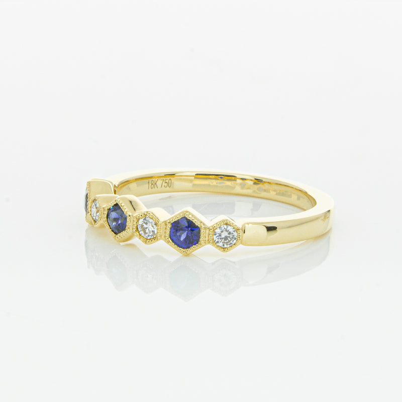 18ct Yellow Gold Sapphire & Diamond Deco Band-Ring-Walker & Hall