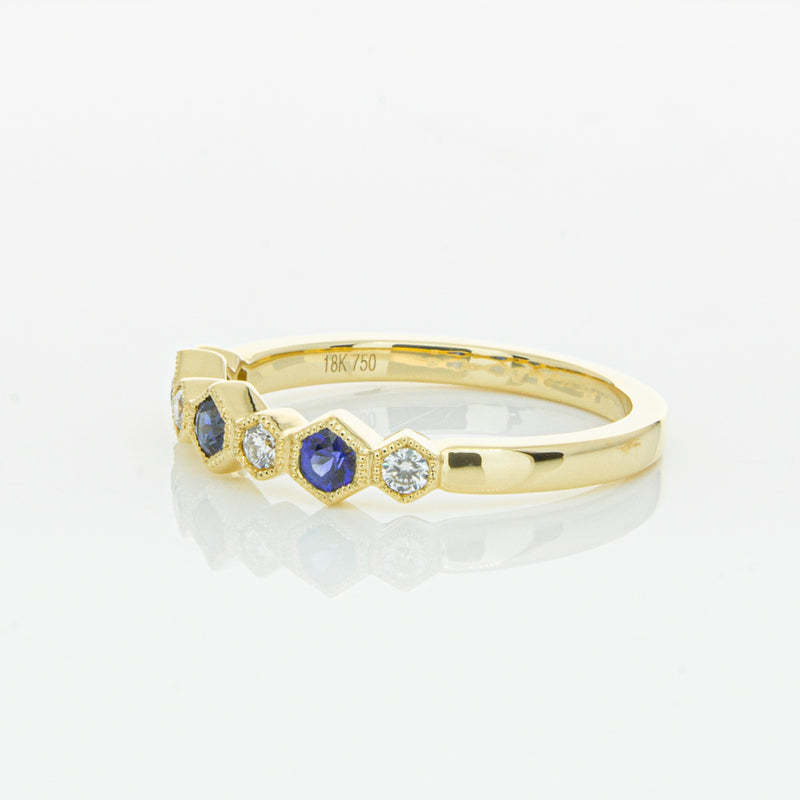 18ct Yellow Gold Sapphire & Diamond Deco Band-Ring-Walker & Hall