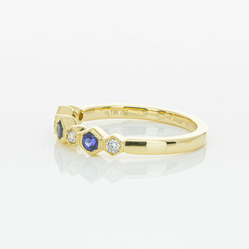 18ct Yellow Gold Sapphire & Diamond Deco Band-Ring-Walker & Hall