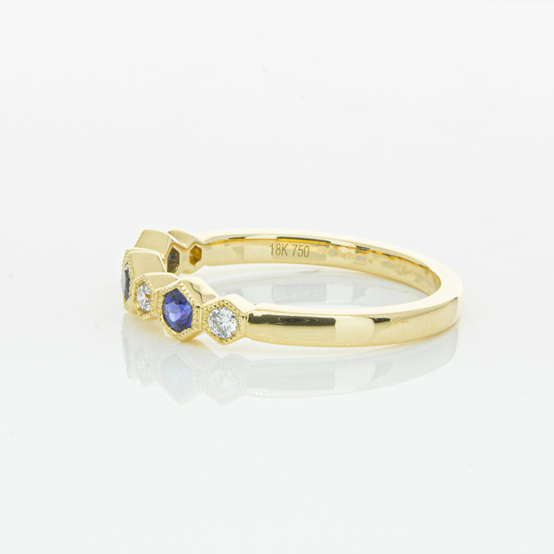 18ct Yellow Gold Sapphire & Diamond Deco Band-Ring-Walker & Hall