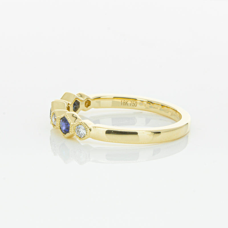 18ct Yellow Gold Sapphire & Diamond Deco Band-Ring-Walker & Hall