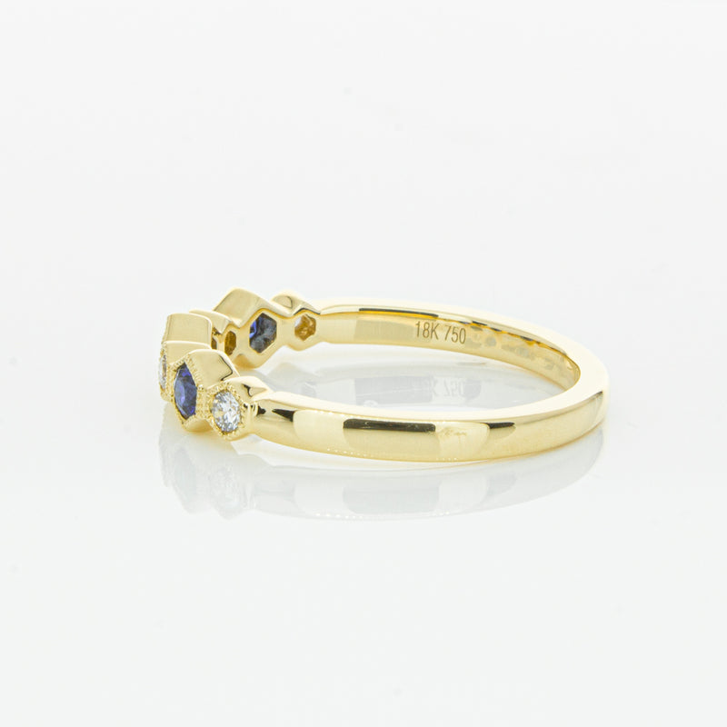 18ct Yellow Gold Sapphire & Diamond Deco Band-Ring-Walker & Hall
