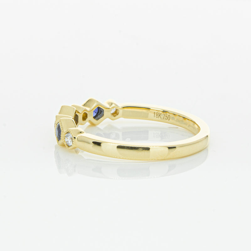18ct Yellow Gold Sapphire & Diamond Deco Band-Ring-Walker & Hall