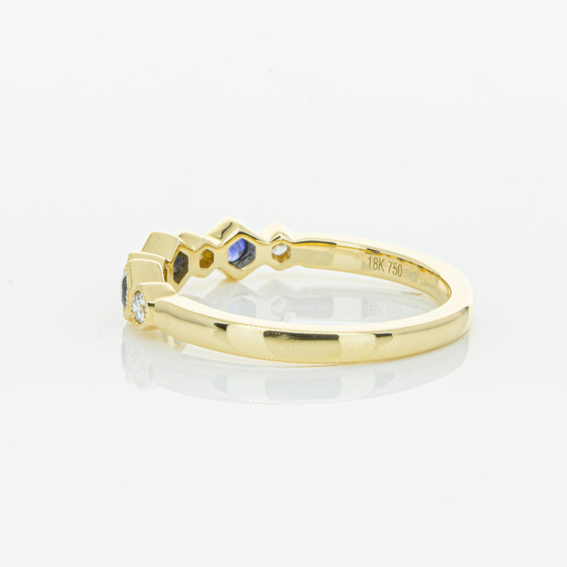 18ct Yellow Gold Sapphire & Diamond Deco Band-Ring-Walker & Hall