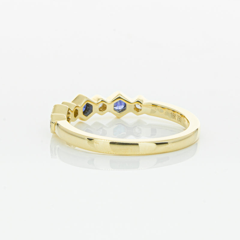 18ct Yellow Gold Sapphire & Diamond Deco Band-Ring-Walker & Hall