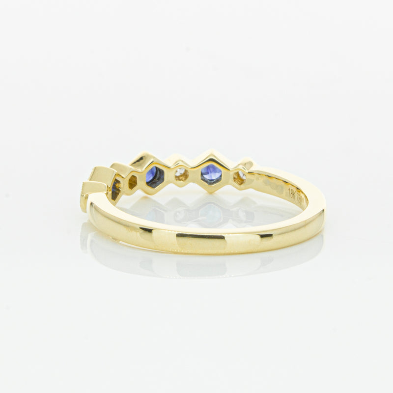 18ct Yellow Gold Sapphire & Diamond Deco Band-Ring-Walker & Hall