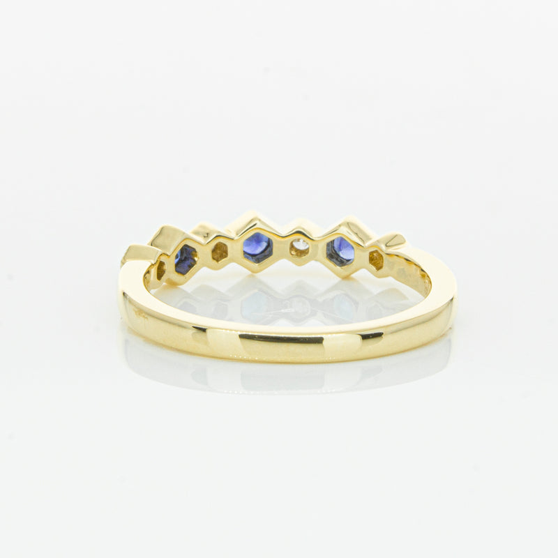 18ct Yellow Gold Sapphire & Diamond Deco Band-Ring-Walker & Hall