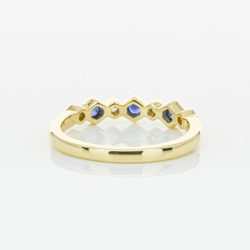 18ct Yellow Gold Sapphire & Diamond Deco Band-Ring-Walker & Hall