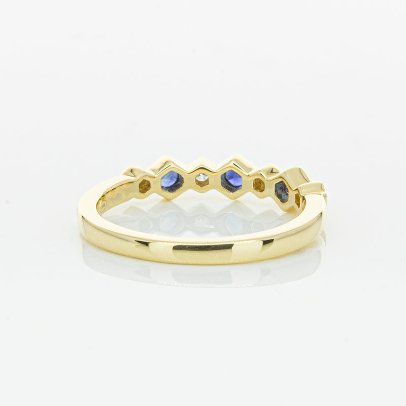 18ct Yellow Gold Sapphire & Diamond Deco Band-Ring-Walker & Hall