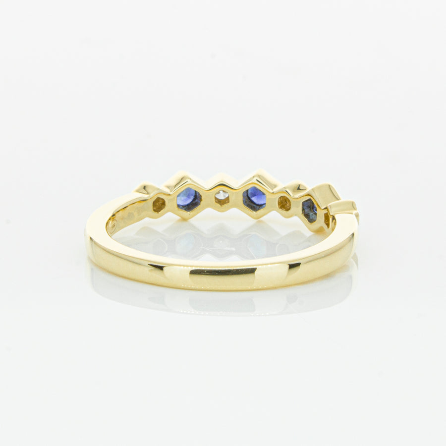 18ct Yellow Gold Sapphire & Diamond Deco Band-Ring-Walker & Hall