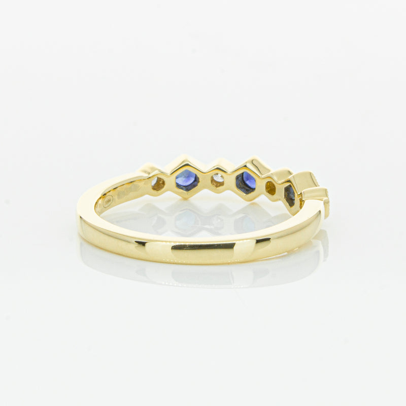 18ct Yellow Gold Sapphire & Diamond Deco Band-Ring-Walker & Hall