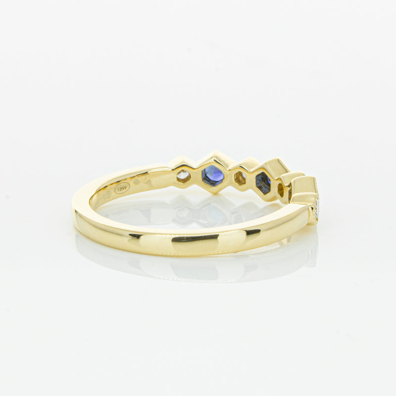 18ct Yellow Gold Sapphire & Diamond Deco Band-Ring-Walker & Hall