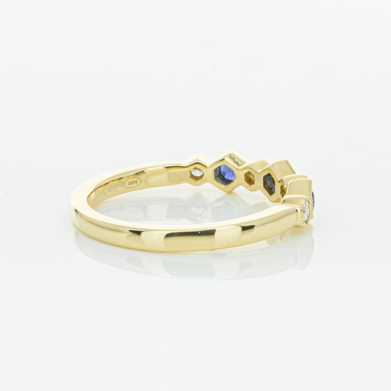 18ct Yellow Gold Sapphire & Diamond Deco Band-Ring-Walker & Hall