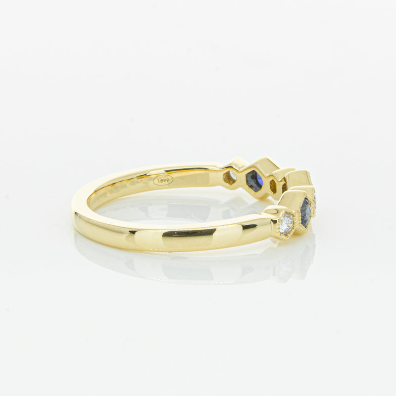 18ct Yellow Gold Sapphire & Diamond Deco Band-Ring-Walker & Hall