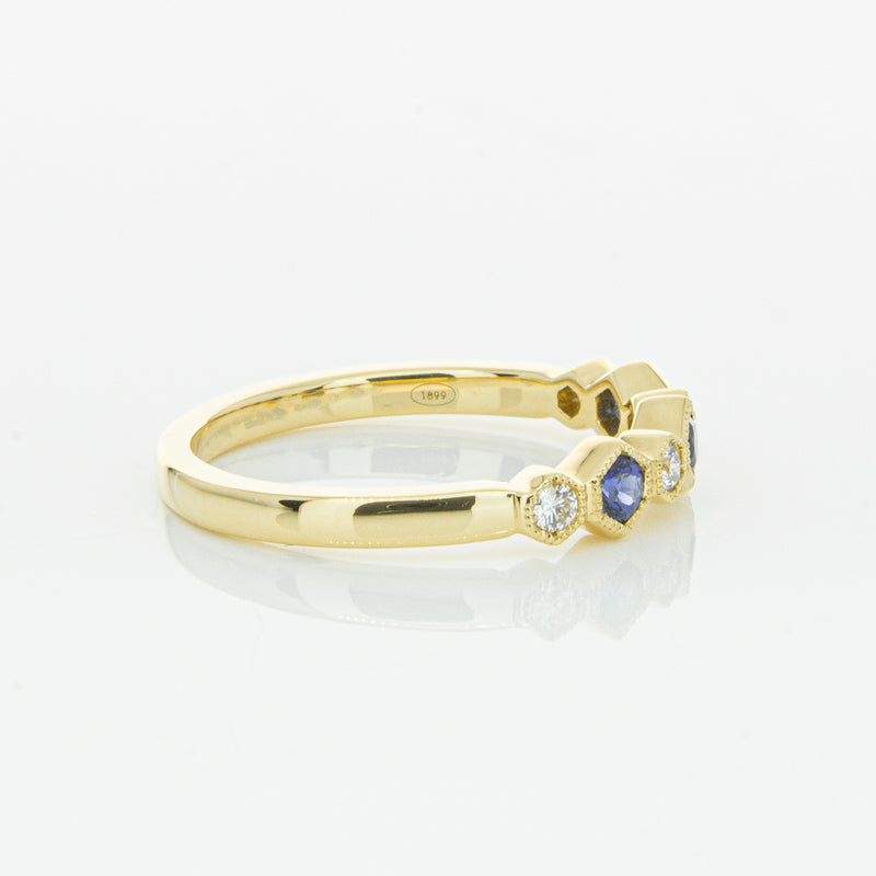 18ct Yellow Gold Sapphire & Diamond Deco Band-Ring-Walker & Hall